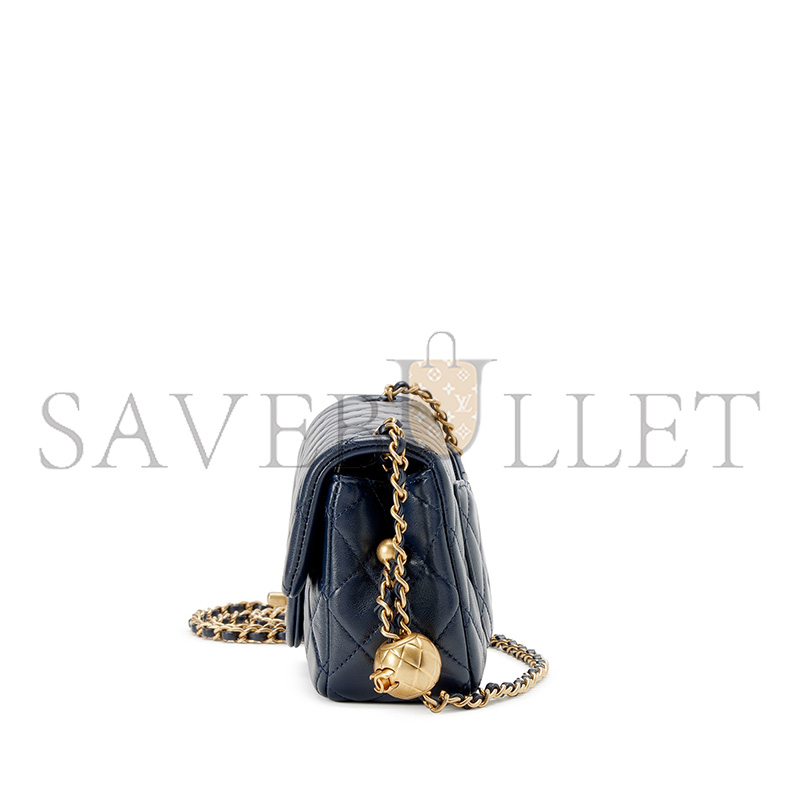 Ch**el MASTER NAVY QUILTED LAMBSKIN MINI COCO CRUSH FLAP GOLD HARDWARE (20*13*7cm)